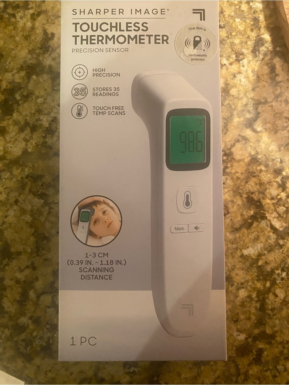 Sharper Image White Touchless Forehead Thermometer with Green Backlit Display